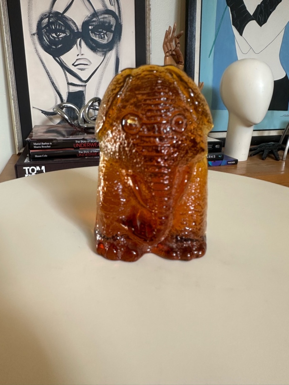 Vintage Blenko Amber Elephant Bookend MCM